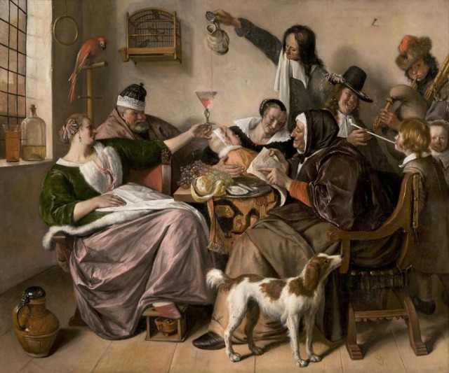 Image of the famous masterpiece called "Old Sing So Pipe Young", with people sitting together, eating, drinking, and being merry