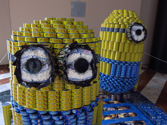 Canstruction entry based off the lovable minion characters from the movie "Despicable Me" created by Perkins Eastman / Harlem RBI 