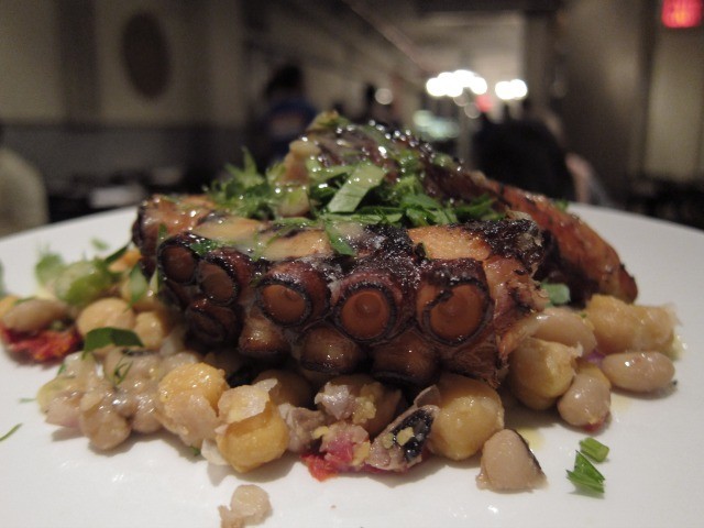 Off the Meze section of the Kefi menu is this Grilled Octopus and Bean Salad complemented with a cephalopod's seasoning and oily, lemony dressing
