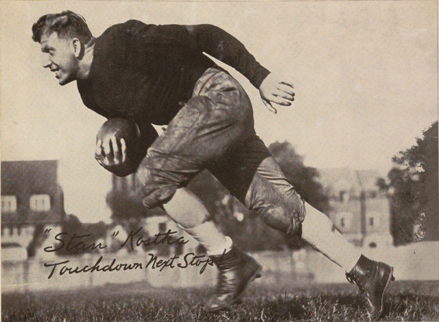Vintage photo on display at the Met's Gridiron Greats, a football themed exhibition