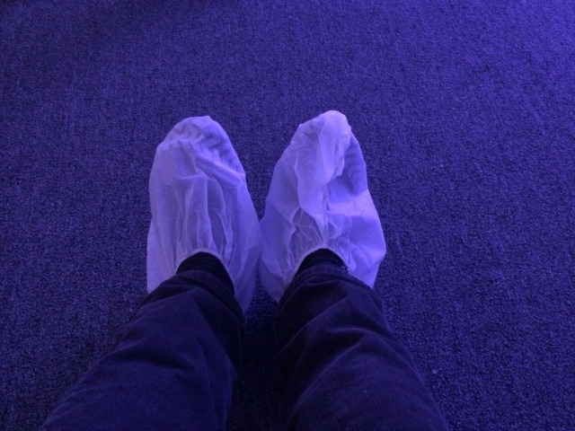 Image of the booties you put on your feet to walk through Doug Wheeler's Infinity installation at David Zwirner Gallery