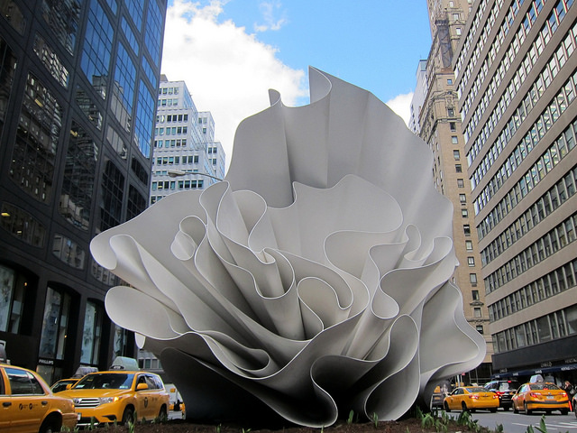 An image of Alice Aycock's metal folding sculpture on Park Avenue in NYC