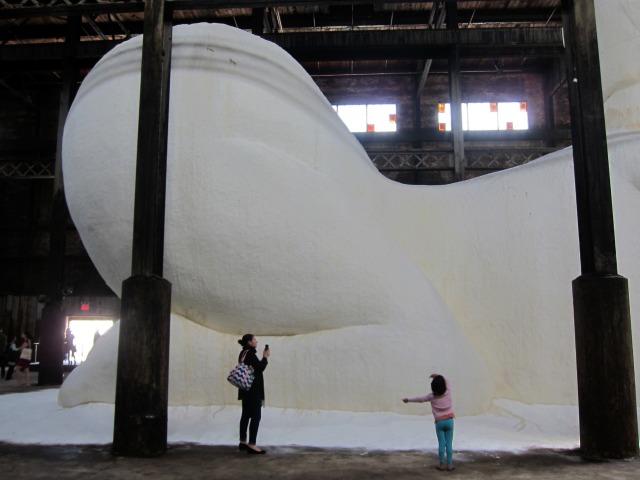 The butt end of the gigantic sugar sphinx on display at the Domino Sugar Factory