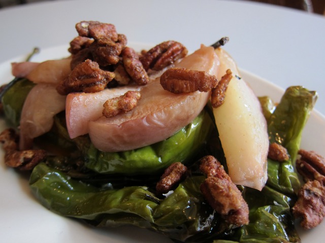 Roasted Peaches over shishito peppers from Dime Cafe.