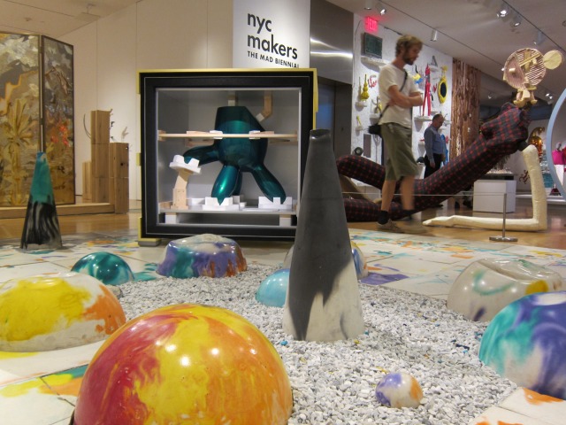 An array of artwork at the Museum of Art and Design's exhibition, NYC Makers. 