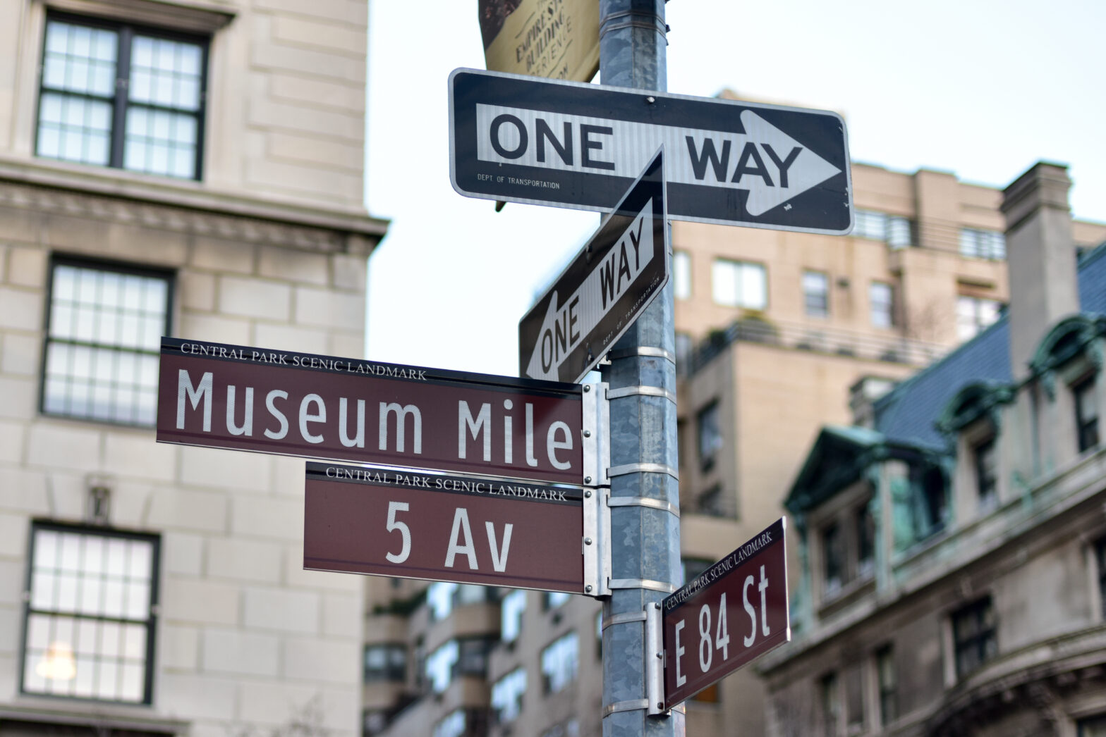 Street Signs along Museum Mile in New York City.