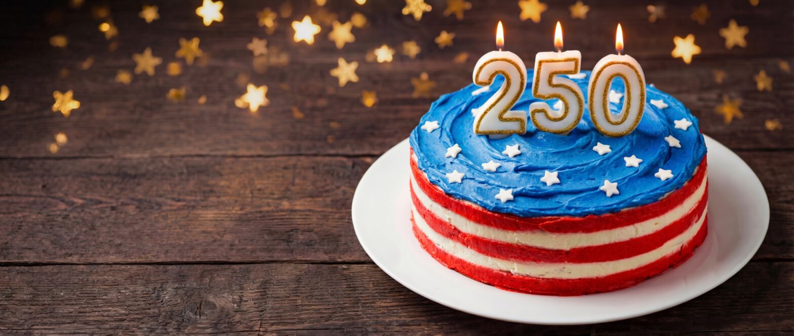 American flag cake with 250 candle