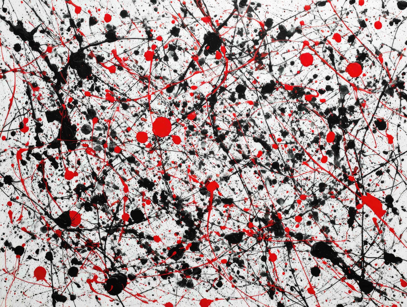 a red white and black splatter painting