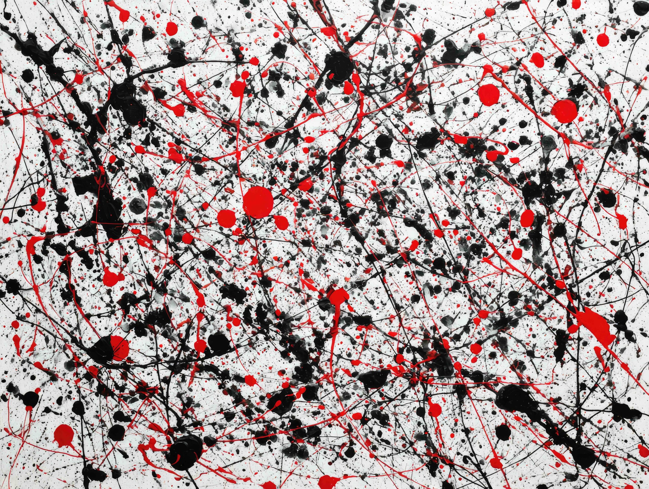 a red white and black splatter painting