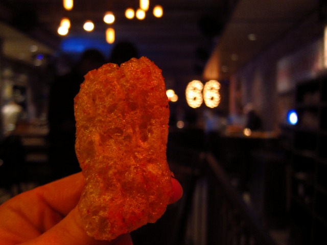 An order of the Route 66 Smokehouse's pork Clouds, puffy fried pork rinds sprinkled with chili pepper.