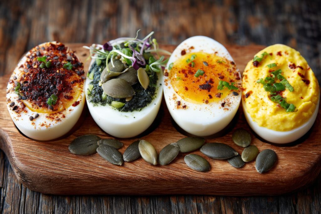 Assortment of deviled eggs on a platter