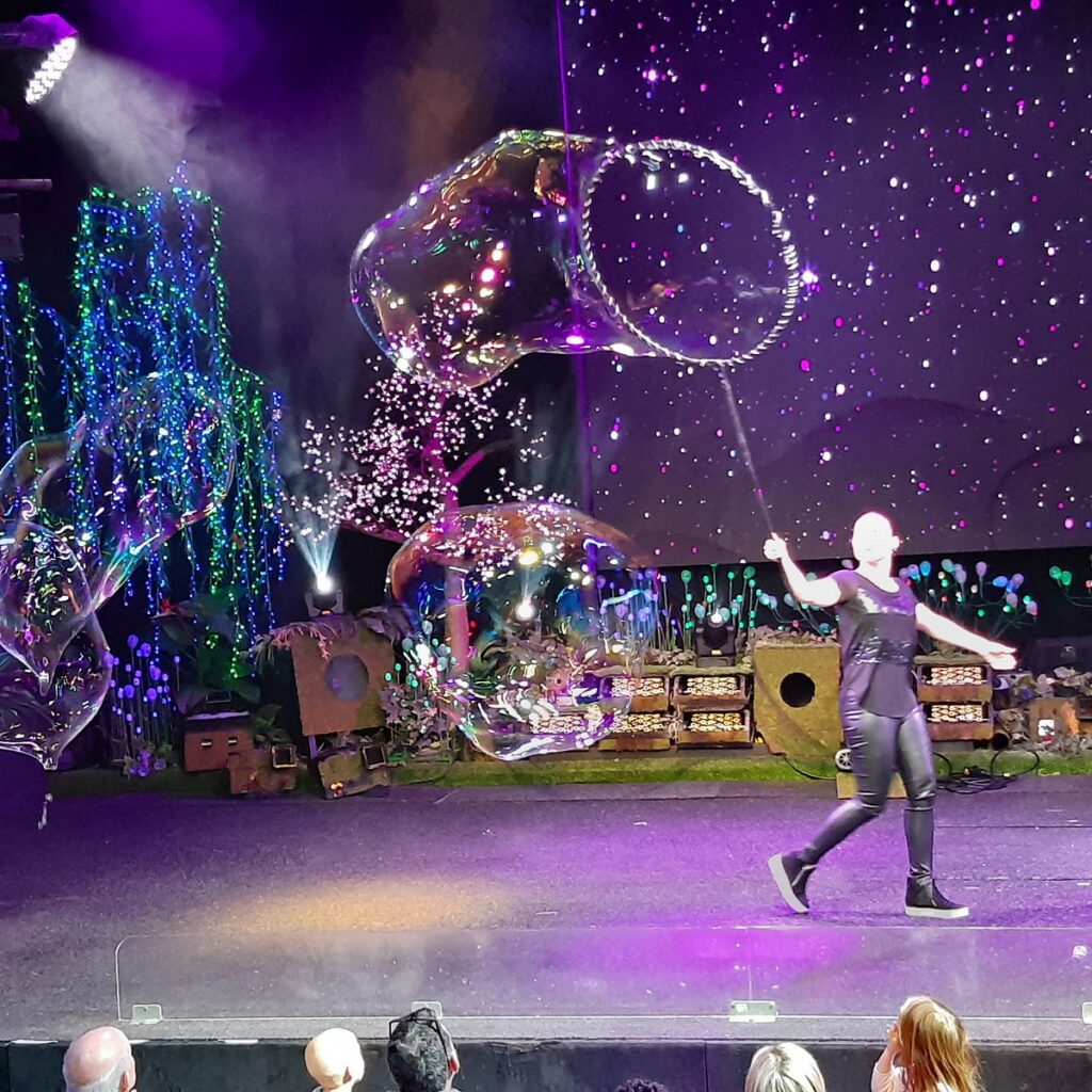 Close up of person making a large bubble 